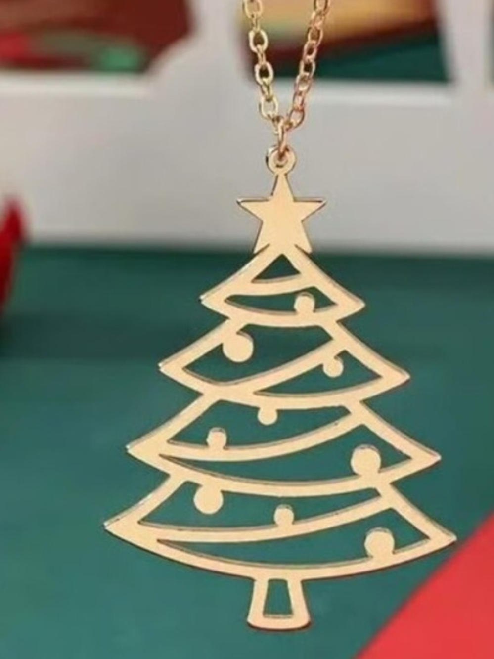 Gold Christmas Tree Pendant Necklace - Women Jewelry